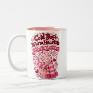 Tasse 2 Couleurs Jours Froids Cœurs Chauds Noël Lattes Roses