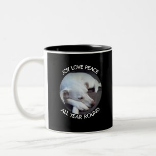 Tasse 2 Couleurs Joy Love Peace Toute l'année Photo de Dog Black