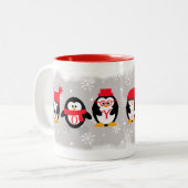 Tasse 2 Couleurs JOY Penguins Noël Nom personnalisé (Devant gauche)