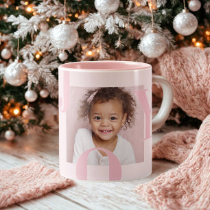 Tasse 2 Couleurs JOY Rose Pâle Noël Photo Personnalisée