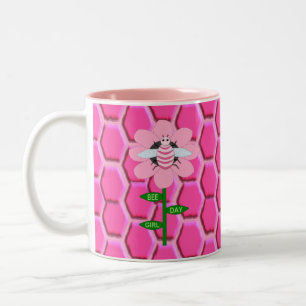 Tasse 2 Couleurs Joyeuse Bee Day Girl rose Anniversaire Bumblebee