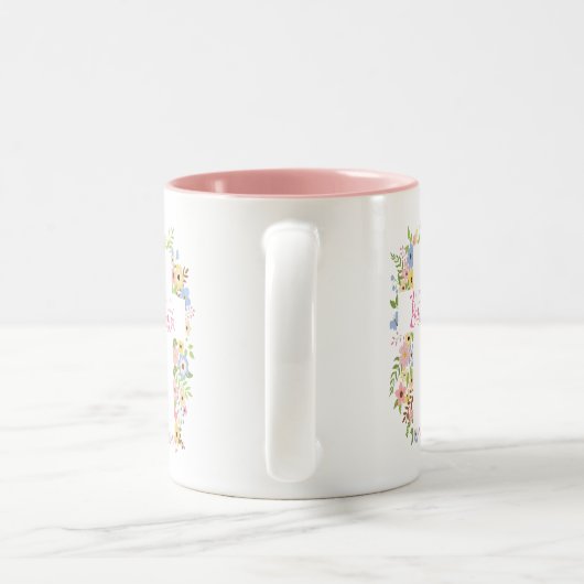 Tasse 2 Couleurs Joyeuse croix florale du printemps de Pâques (Poignée)