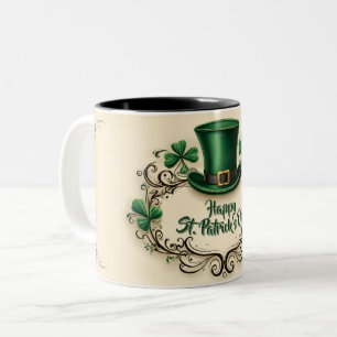 Tasse 2 Couleurs Joyeuse fête de la Saint-Patrick, motif de trèfle