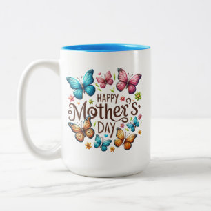 Tasse 2 Couleurs Joyeuse fête des Mères avec papillons Clipart