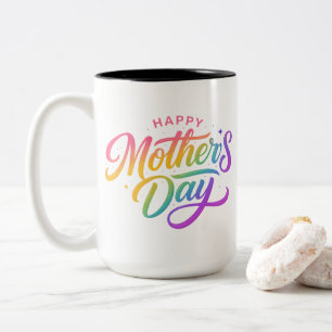Tasse 2 Couleurs Joyeuse Fête des Mères Colorée Calligraphie Arc-en