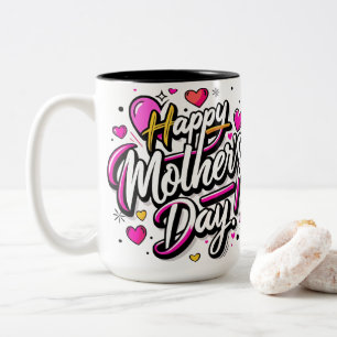 Tasse 2 Couleurs Joyeuse Fête des Mères Néon Cœurs Roses - Moderne