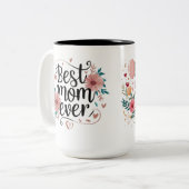 Tasse 2 Couleurs "Joyeuse maman d'anniversaire - Design de coeur (Devant gauche)