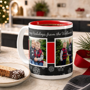 Tasse 2 Couleurs Joyeuses Fêtes Tableau Noir Flocon de Neige Rouge