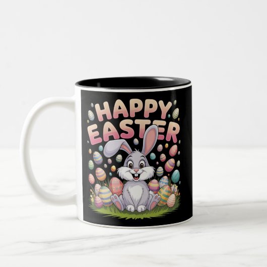 Tasse 2 Couleurs Joyeuses Pâques 2025 Œufs Lapin Mignon (Gauche)
