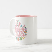 Tasse 2 Couleurs Joyeuses Pâques oeuf lapin (Devant gauche)