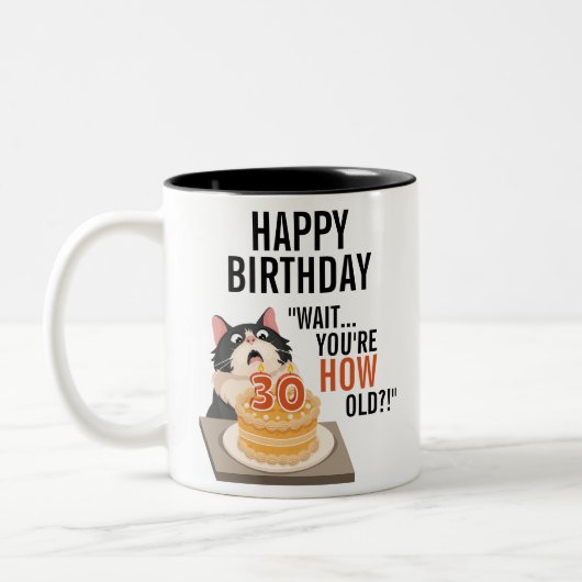 Tasse 2 Couleurs Joyeux anniversaire 30e Humour Chat noir et blanc  (Gauche)