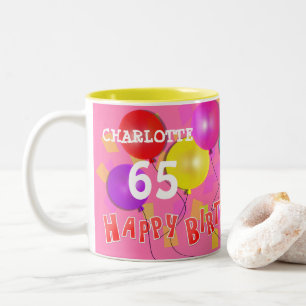 Tasse 2 Couleurs Joyeux Anniversaire Fun 65ème jalon Personnalisé