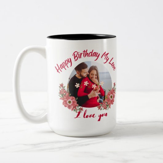 Tasse 2 Couleurs Joyeux anniversaire Mon amour (Gauche)