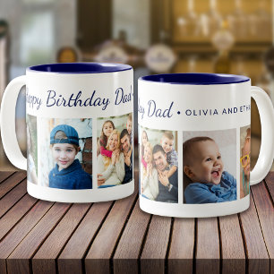 Tasse 2 Couleurs Joyeux Anniversaire Papa 5 Collage Photo Bleu Mode