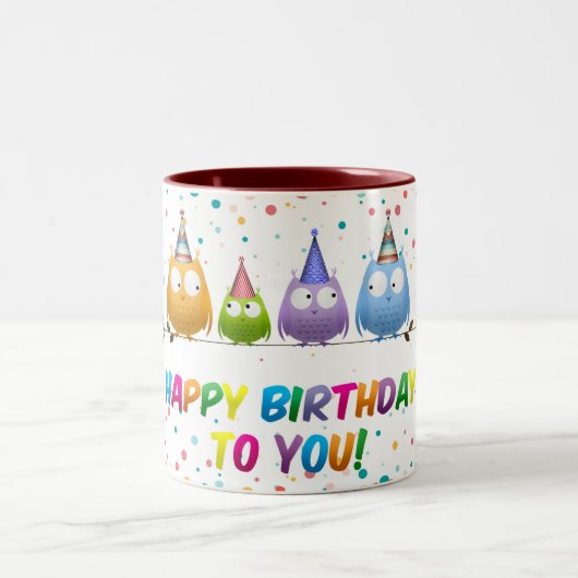 Tasse 2 Couleurs Joyeux Anniversaire pour vous, Chouettes, (Centre)