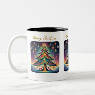 Tasse 2 Couleurs Joyeux arbre lunique de Noël