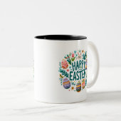 Tasse 2 Couleurs Joyeux art graphique de Pâques (Devant droit)