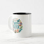 Tasse 2 Couleurs Joyeux art graphique de Pâques (Devant gauche)
