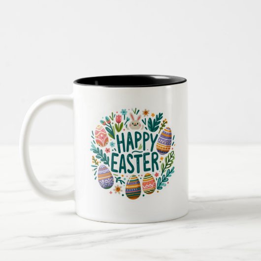 Tasse 2 Couleurs Joyeux art graphique de Pâques (Gauche)