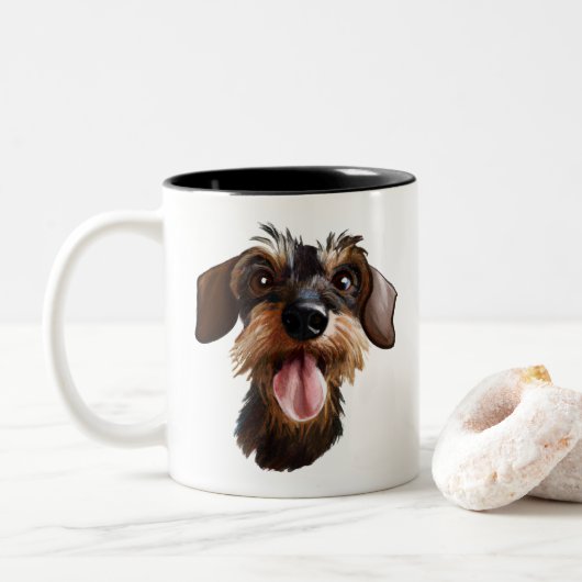 Tasse 2 Couleurs Joyeux café Dachshund À poils durs à deux tons (Avec donut)