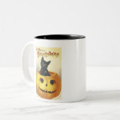 Tasse 2 Couleurs Joyeux chat démodé de Halloween (Devant gauche)