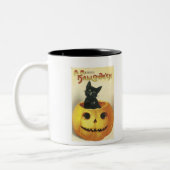 Tasse 2 Couleurs Joyeux chat démodé de Halloween (Gauche)