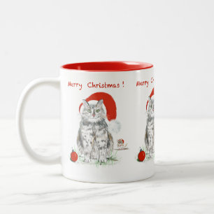 Tasse 2 Couleurs Joyeux chat Noël et souris