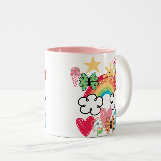 Tasse 2 Couleurs Joyeux Doodles (Devant droit)
