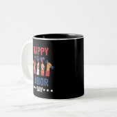 Tasse 2 Couleurs Joyeux Fête du Travail Noir (Devant gauche)