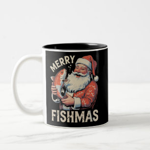 Tasse 2 Couleurs Joyeux Fishmas drôle de Noël Santa Claus pêche