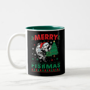 Tasse 2 Couleurs Joyeux Fishmas Poisson Pêche Papa Pêcheur Noël