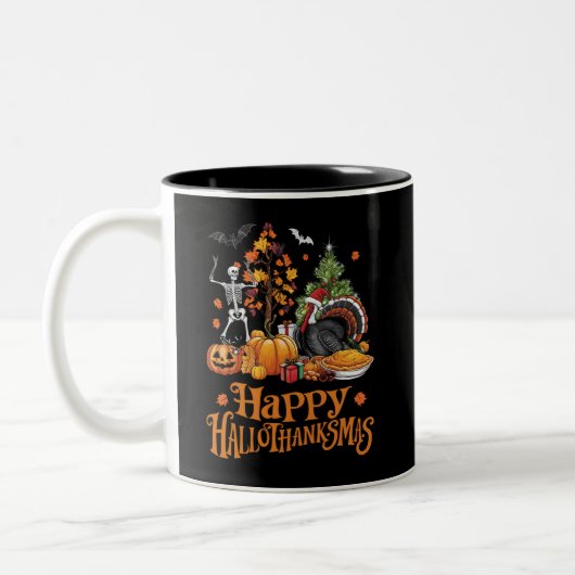 Tasse 2 Couleurs Joyeux Hallothanksmas Joyeux Halloween Thanksgivin (Gauche)
