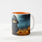 Tasse 2 Couleurs Joyeux Halloween du fantôme souriant (Devant droit)