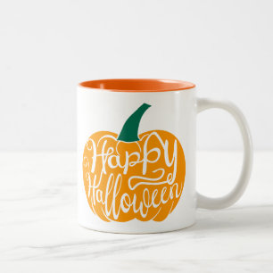 Tasse 2 Couleurs Joyeux Halloween lettrage sur citrouille sculptée