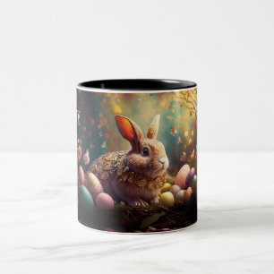 Tasse 2 Couleurs Joyeux lapin de Pâques avec oeufs de Pâques