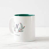 Tasse 2 Couleurs Joyeux Monogramme de vacances Foliage (Devant gauche)