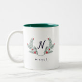 Tasse 2 Couleurs Joyeux Monogramme de vacances Foliage (Gauche)