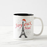 Tasse 2 Couleurs Joyeux Noel<br><div class="desc">T-shirts Joyeux Noel, vêtements, cartes, sacs et cadeaux de vacances Noel avec photo de la Tour Eiffel portant un casquette du Père Noël et la neige tombant.</div>