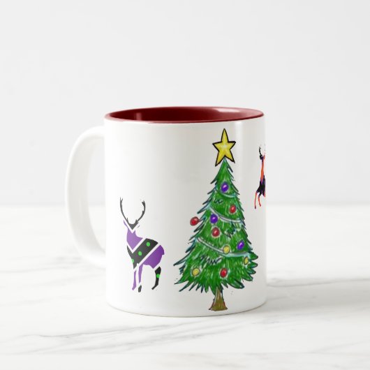 Tasse 2 Couleurs Joyeux Noël Arbre de Deer Père Noël (Devant gauche)