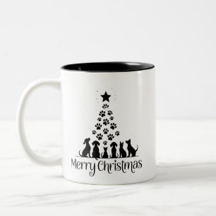 Tasse 2 Couleurs Joyeux Noël Arbre Patte Amoureux des Chiens Amoure