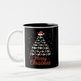 Tasse 2 Couleurs Joyeux Noël Avion Vacances Arbre