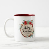 Tasse 2 Couleurs Joyeux Noël & bois écorce & fleurs couronne (Gauche)