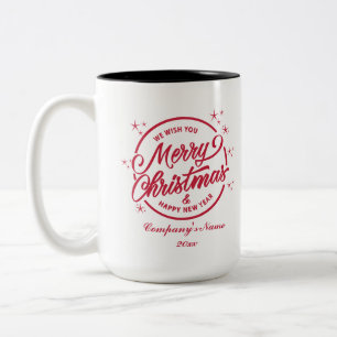 Tasse 2 Couleurs Joyeux Noël & Bonne Année, Typographie Rouge