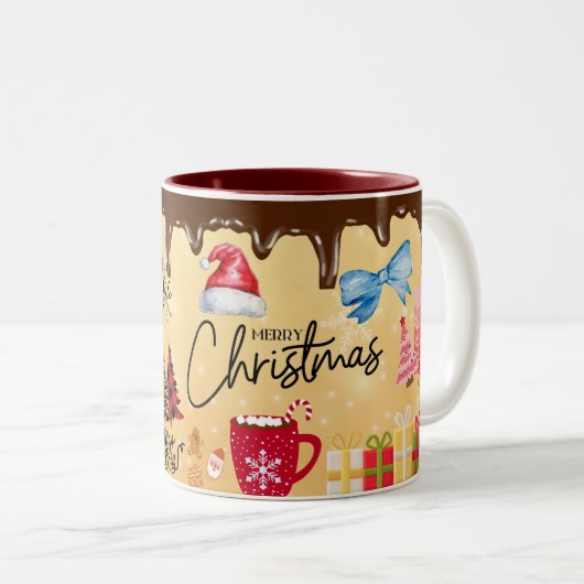 Tasse 2 Couleurs Joyeux Noël, Chocolat (Devant droit)