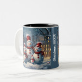 Tasse 2 Couleurs Joyeux Noël de famille Snowman (Devant gauche)