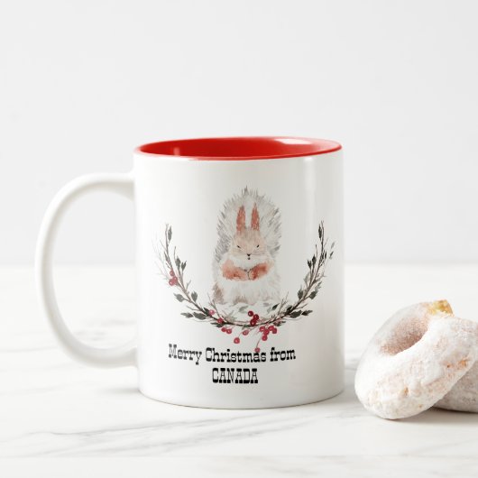 Tasse 2 Couleurs Joyeux Noël du Canada Écureuil (Avec donut)