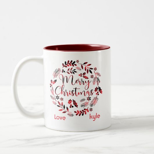 Tasse 2 Couleurs Joyeux Noël floral sur mesure (Gauche)