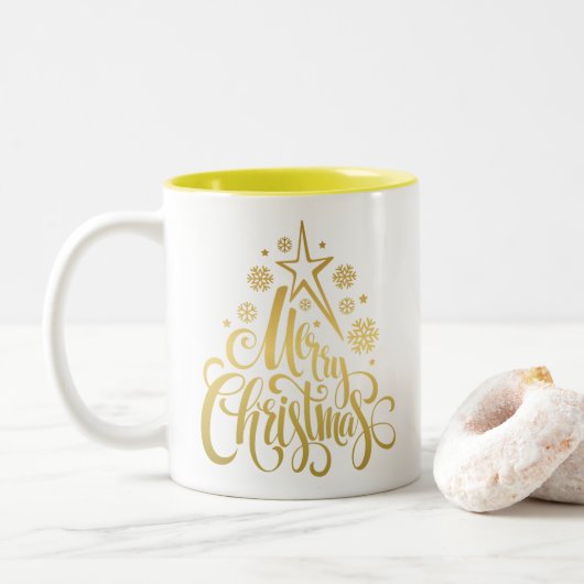 Tasse 2 Couleurs Joyeux Noël Gold Modern (Avec donut)