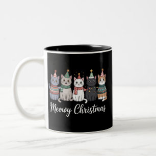 Tasse 2 Couleurs Joyeux Noël Meowy Bonne Année Chat Amoureux de Cha