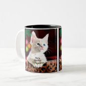 Tasse 2 Couleurs Joyeux Noël mignonne adorable Kitty Cat (Devant gauche)